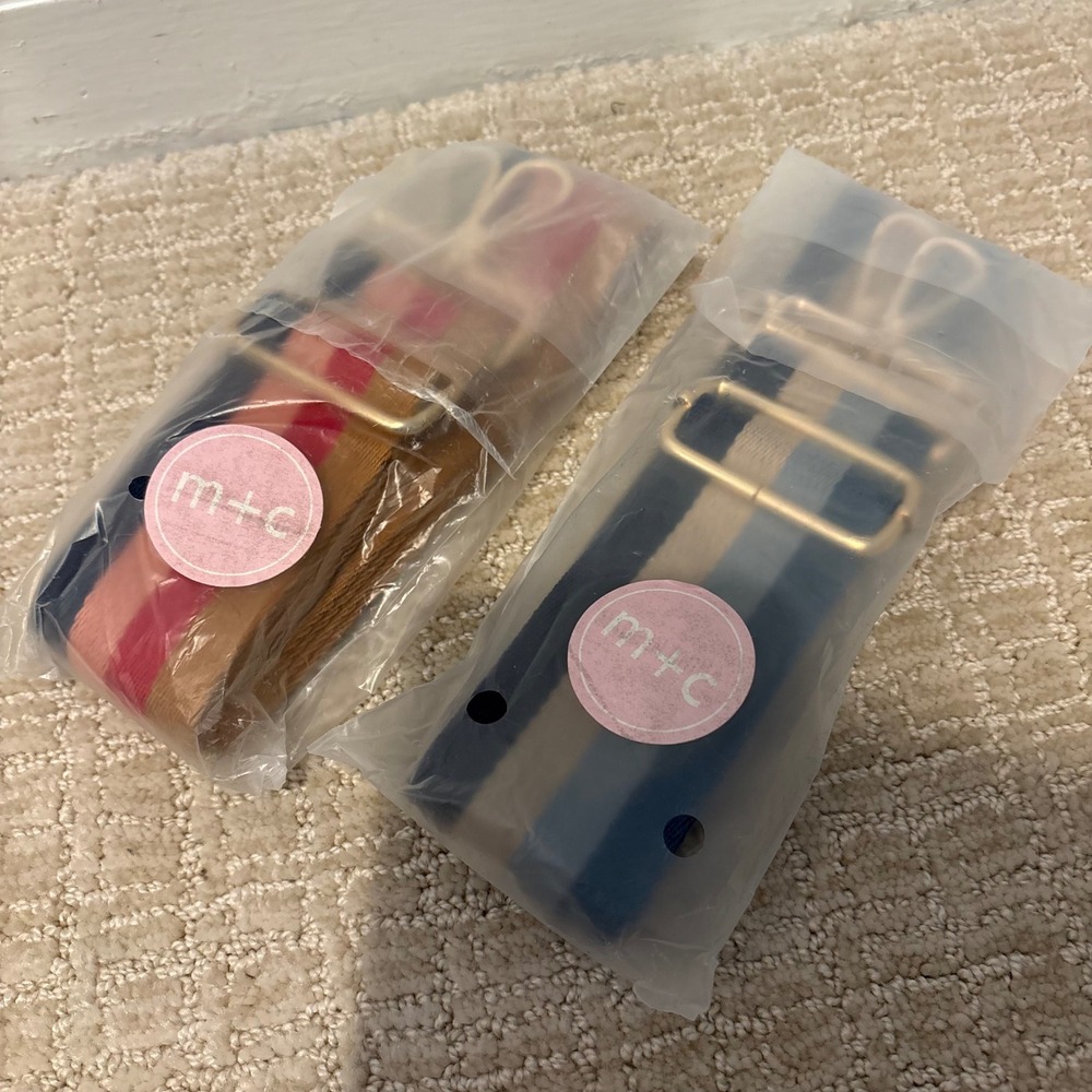 Modern+Chic Handbag Straps Set of 2 Multicolor Navy Striped Woven Gold Hardware